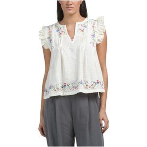 JENNIFER AND GRACE Short Sleeve Embroidered Top